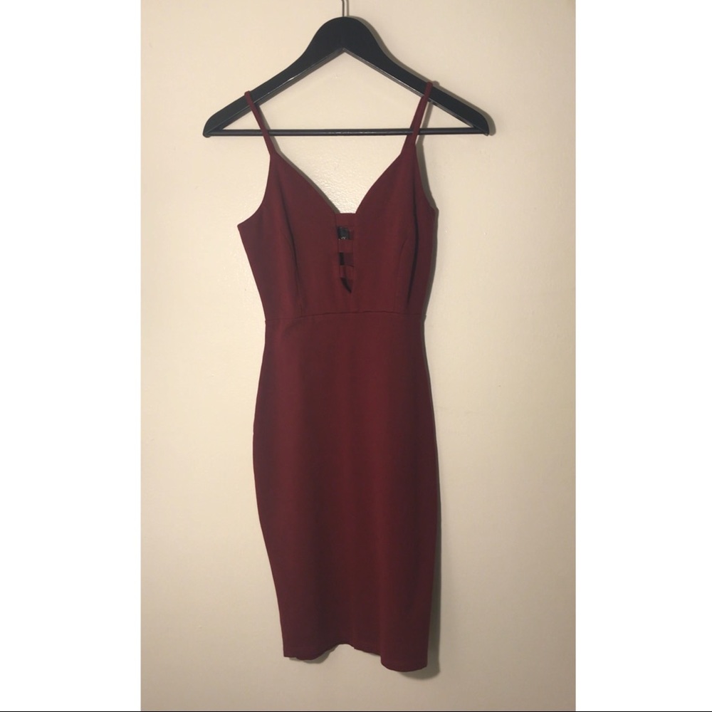 Red Wine Color Midi Dress | SIZE:S
